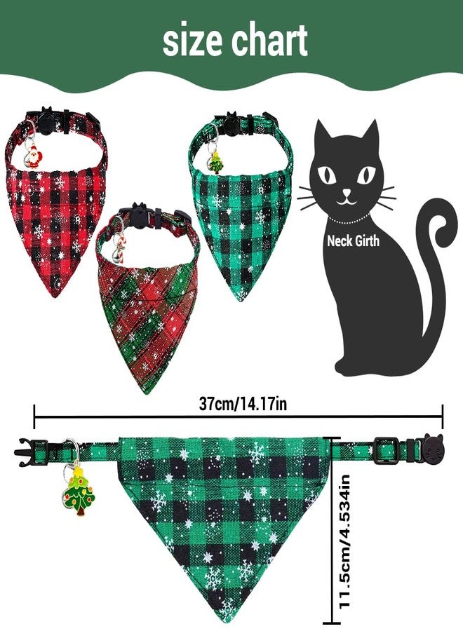 YUJUN 3Pack Christmas Cat Bandana Collars Breakaways with Bell Christmas Adjustable Plaid Snowflake Collar Buckle Safety for Puppy Kittens - Image 3